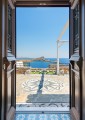 Lindos Vigli Private Villa galley-style kitchen sea view